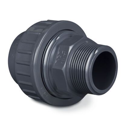 PVC Kupplung grau, Klebemuffe x Aussengewinde